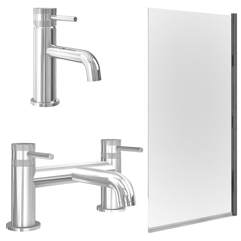 Chrome Basin Mixer Tap with Bath Filler and Edge Bath Screen