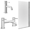Chrome Basin Mixer Tap with Bath Filler and Edge Bath Screen