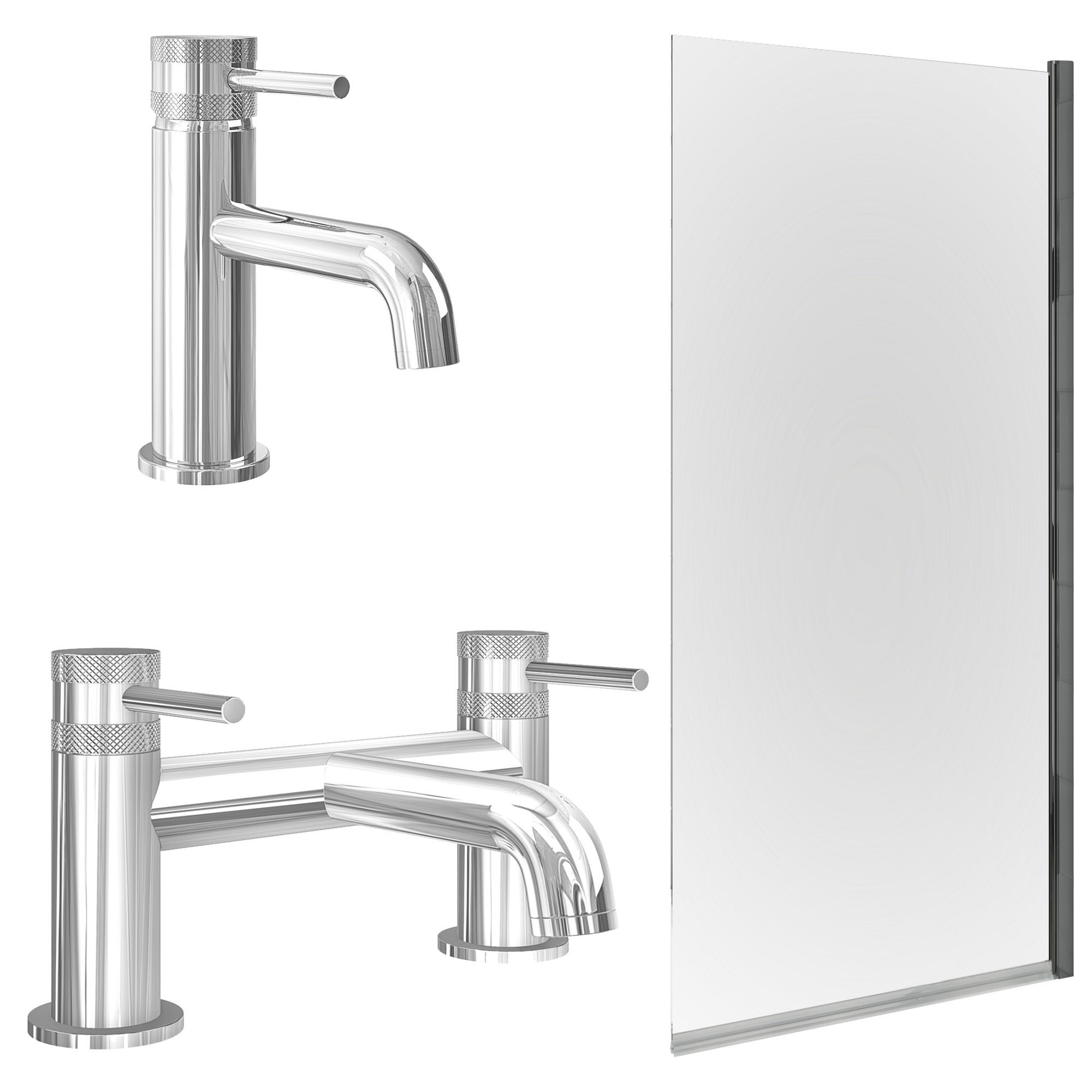 Chrome Basin Mixer Tap with Bath Filler and Edge Bath Screen
