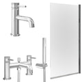 Chrome Basin Mixer Tap, Bath Shower Mixer and Edge Bath Screen