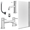 Chrome Basin Mixer Tap, Bath Filler with Unslotted Basin and Bath Waste and Edge Bath Screen