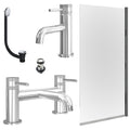 Chrome Basin Mixer Tap, Bath Filler with Slotted Basin and Bath Waste and Edge Bath Screen
