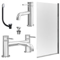 Chrome Basin Mixer Tap, Bath Filler with Universal Basin and Bath Waste and Edge Bath Screen