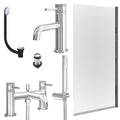 Chrome Basin Mixer Tap, Bath Shower Mixer with Unslotted Basin and Bath Waste and Edge Bath Screen