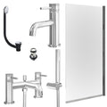 Chrome Basin Mixer Tap, Bath Shower Mixer with Slotted Basin and Bath Waste and Edge Bath Screen