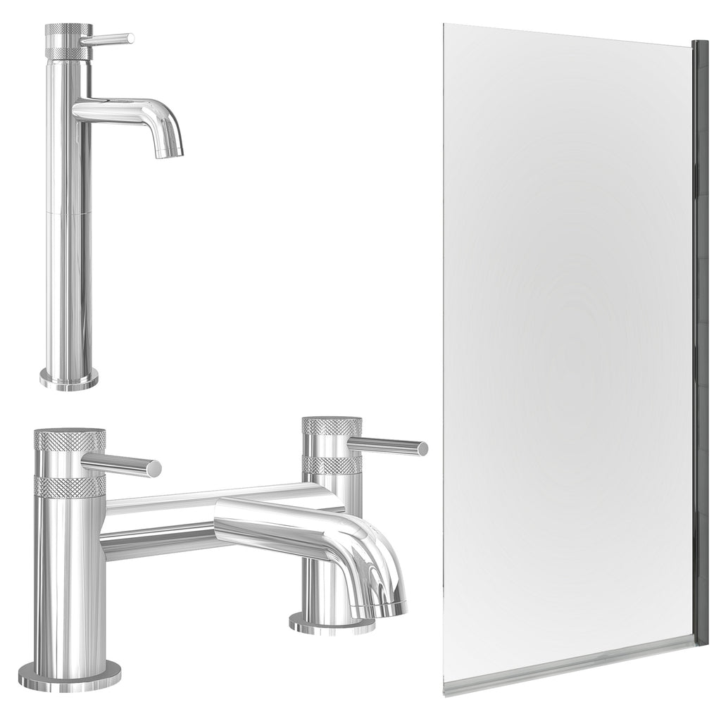 Chrome Tall Basin Mixer Tap with Bath Filler and Edge Bath Screen