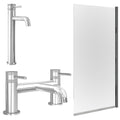 Chrome Tall Basin Mixer Tap with Bath Filler and Edge Bath Screen