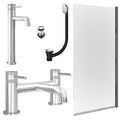 Chrome Tall Basin Mixer Tap, Bath Filler with Unslotted Basin and Bath Waste and Edge Bath Screen