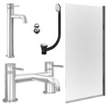 Chrome Tall Basin Mixer Tap, Bath Filler with Slotted Basin and Bath Waste and Edge Bath Screen