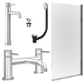 Chrome Tall Basin Mixer Tap, Bath Filler with Universal Basin and Bath Waste and Edge Bath Screen