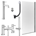 Chrome Tall Basin Mixer Tap, Bath Shower Mixer with Unslotted Basin and Bath Waste and Edge Bath Screen