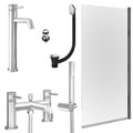 Chrome Tall Basin Mixer Tap, Bath Shower Mixer with Slotted Basin and Bath Waste and Edge Bath Screen