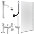 Chrome Tall Basin Mixer Tap, Bath Shower Mixer with Universal Basin and Bath Waste and Edge Bath Screen