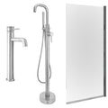 Chrome Tall Basin Mixer Tap, Freestanding Bath Shower Mixer and Edge Bath Screen
