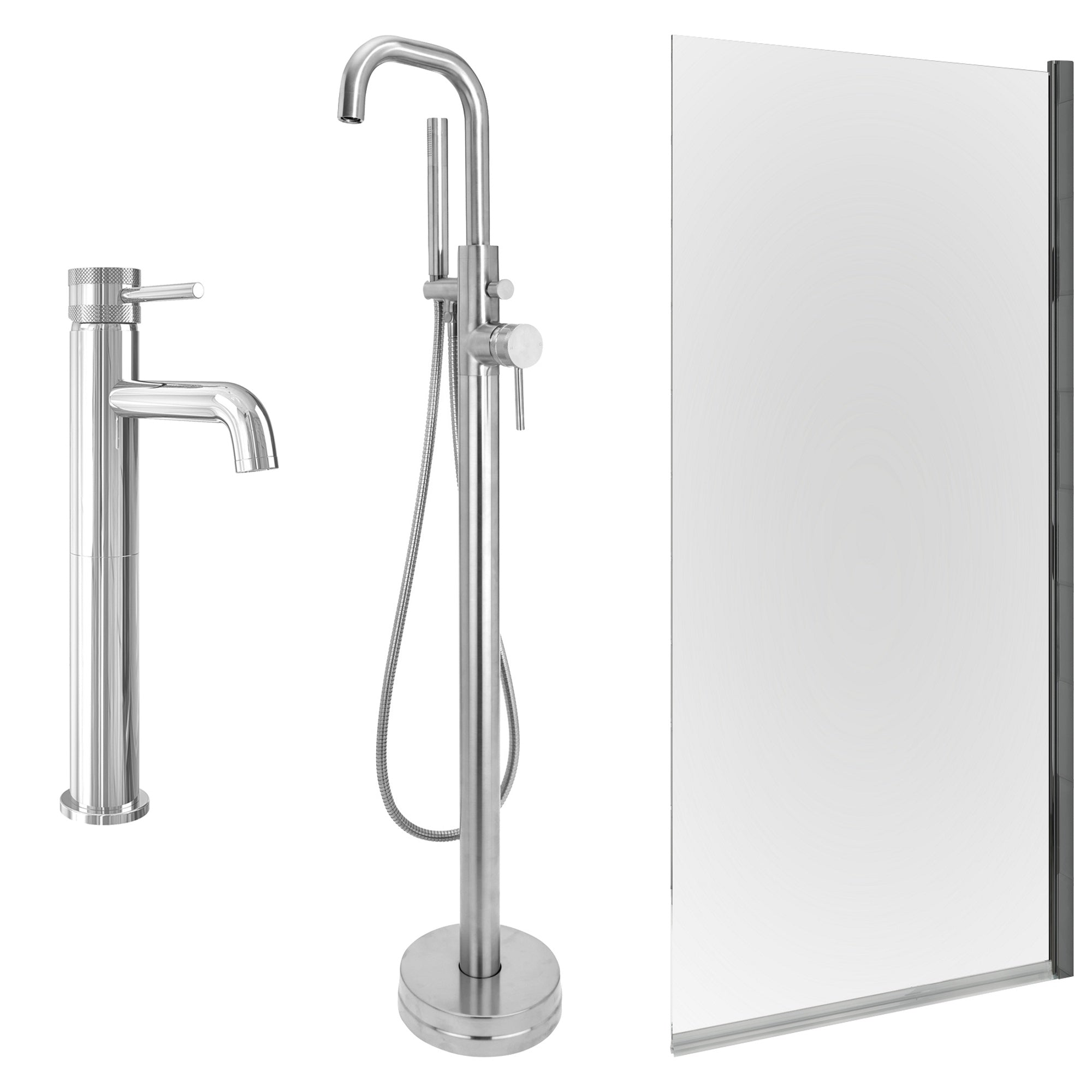 Chrome Tall Basin Mixer Tap, Freestanding Bath Shower Mixer and Edge Bath Screen