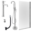 Chrome Tall Basin Mixer Tap, Freestanding Bath Shower Mixer and Universal Basin and Bath Waste and Edge Bath Screen