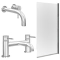 Chrome Wall Mounted Basin Mixer Tap with Bath Filler and Edge Bath Screen