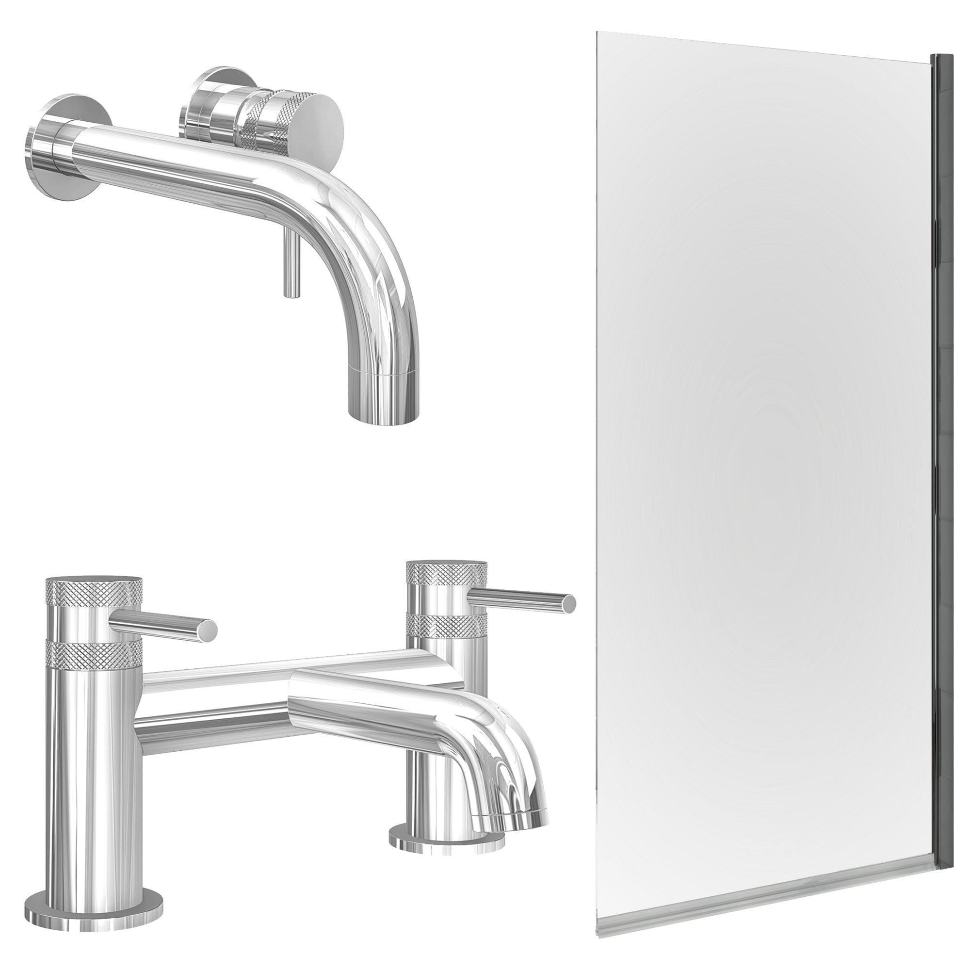 Chrome Wall Mounted Basin Mixer Tap with Bath Filler and Edge Bath Screen