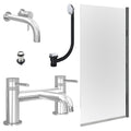 Chrome Wall Mounted Basin Mixer Tap, Bath Filler with Unslotted Basin and Bath Waste and Edge Bath Screen