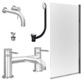 Chrome Wall Mounted Basin Mixer Tap, Bath Filler with Universal Basin and Bath Waste and Edge Bath Screen