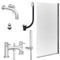 Chrome Wall Mounted Basin Mixer Tap, Bath Shower Mixer with Unslotted Basin and Bath Waste and Edge Bath Screen