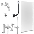 Chrome Wall Mounted Basin Mixer Tap, Bath Shower Mixer with Universal Basin and Bath Waste and Edge Bath Screen