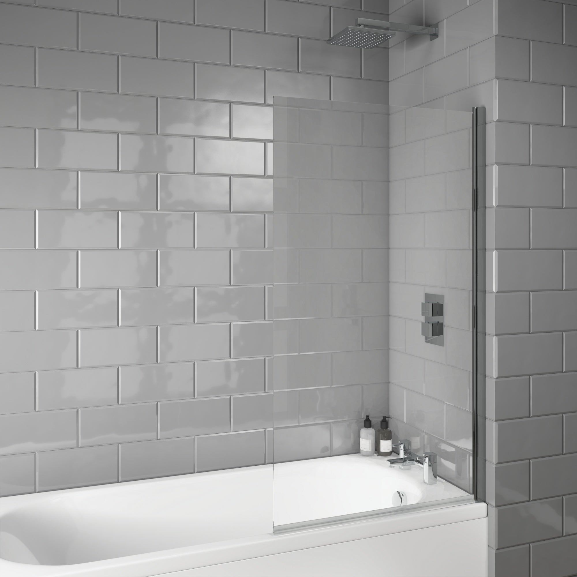 Chrome Wall Mounted Basin Mixer Tap, Bath Filler and Rigid Shower with Unslotted Basin and Bath Waste and Edge Bath Screen
