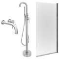 Chrome Wall Mounted Basin Mixer Tap, Freestanding Bath Shower Mixer and Edge Bath Screen