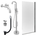 Chrome Wall Mounted Basin Mixer Tap, Freestanding Bath Shower Mixer and Universal Basin and Bath Waste and Edge Bath Screen