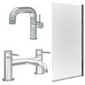 Chrome Side Lever Basin Mixer Tap with Bath Filler and Edge Bath Screen