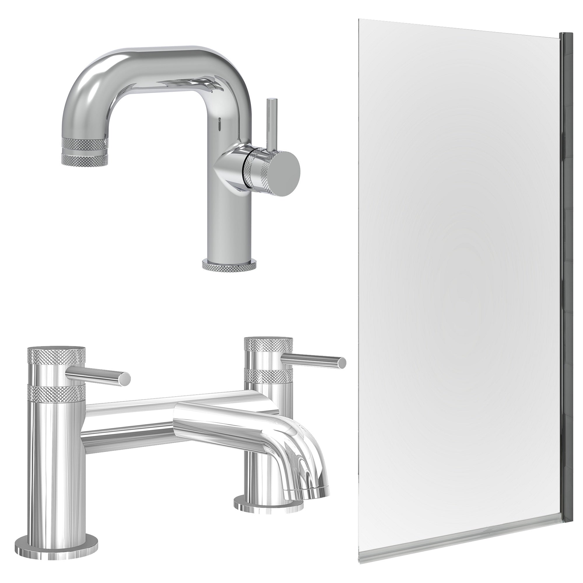 Chrome Side Lever Basin Mixer Tap with Bath Filler and Edge Bath Screen