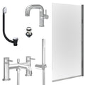 Chrome Side Lever Basin Mixer Tap, Bath Shower Mixer with Slotted Basin and Bath Waste and Edge Bath Screen
