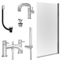Chrome Side Lever Basin Mixer Tap, Bath Shower Mixer with Universal Basin and Bath Waste and Edge Bath Screen