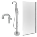 Chrome Side Lever Basin Mixer Tap, Freestanding Bath Shower Mixer and Edge Bath Screen