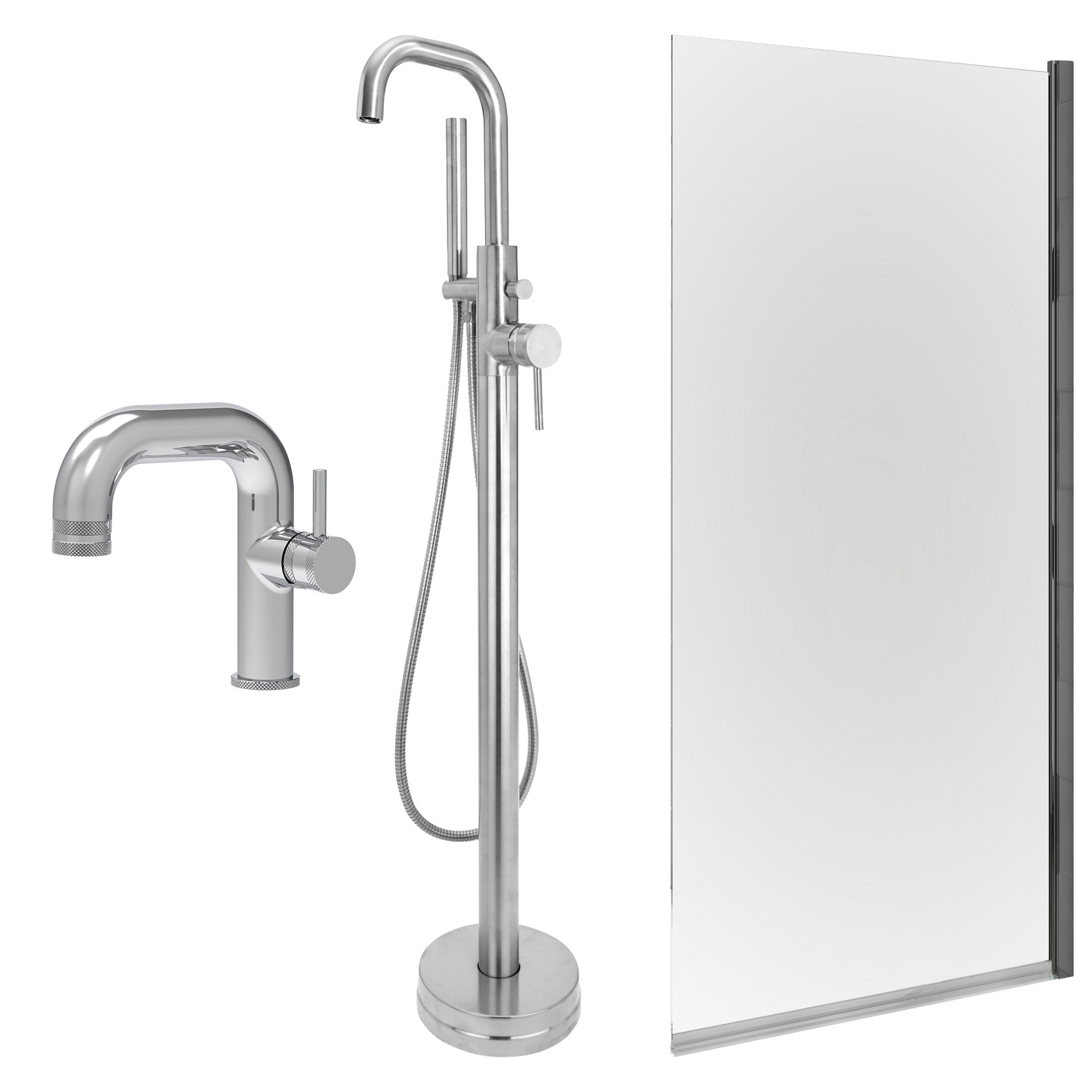 Chrome Side Lever Basin Mixer Tap, Freestanding Bath Shower Mixer and Edge Bath Screen