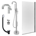 Chrome Side Lever Basin Mixer Tap, Freestanding Bath Shower Mixer and Universal Basin and Bath Waste and Edge Bath Screen