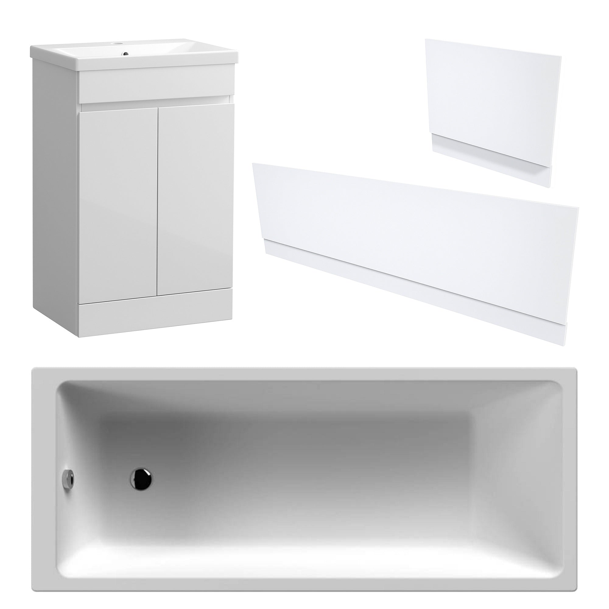 Waterproof 500mm Vanity Unit with Single Ended Bath and Waterproof Front & End Panel Set - Gloss White