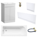 Waterproof 500mm Vanity Unit with Single Ended Bath Gloss White Panel Set Brushed Brass Bath & Universal Basin Waste
