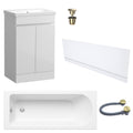 Waterproof 500mm Vanity Unit with Single Ended Bath Gloss White Front Panel Brushed Brass Bath & Universal Basin Waste Set