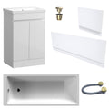 Waterproof 500mm Vanity Unit with Single Ended Bath Gloss White Panel Set Brushed Brass Bath & Universal Basin Waste