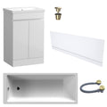 Waterproof 500mm Vanity Unit with Single Ended Bath Gloss White Front Panel Brushed Brass Bath & Universal Basin Waste Set