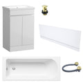 Waterproof 500mm Vanity Unit with Single Ended Bath Gloss White Front Panel Brushed Brass Bath & Slotted Basin Waste Set