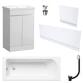 Waterproof 500mm Vanity Unit with Single Ended Bath Gloss White Panel Set Chrome Bath & Universal Basin Waste