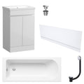 Waterproof 500mm Vanity Unit with Single Ended Bath Gloss White Front Panel Chrome Bath & Universal Basin Waste Set