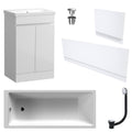 Waterproof 500mm Vanity Unit with Single Ended Bath Gloss White Panel Set Chrome Bath & Universal Basin Waste