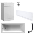 Waterproof 500mm Vanity Unit with Single Ended Bath Gloss White Front Panel Chrome Bath & Universal Basin Waste Set