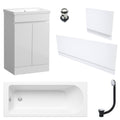 Waterproof 500mm Vanity Unit with Single Ended Bath Gloss White Panel Set Chrome Bath & Slotted Basin Waste