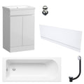 Waterproof 500mm Vanity Unit with Single Ended Bath Gloss White Front Panel Chrome Bath & Slotted Basin Waste Set