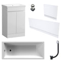 Waterproof 500mm Vanity Unit with Single Ended Bath Gloss White Panel Set Chrome Bath & Slotted Basin Waste
