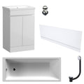 Waterproof 500mm Vanity Unit with Single Ended Bath Gloss White Front Panel Chrome Bath & Slotted Basin Waste Set
